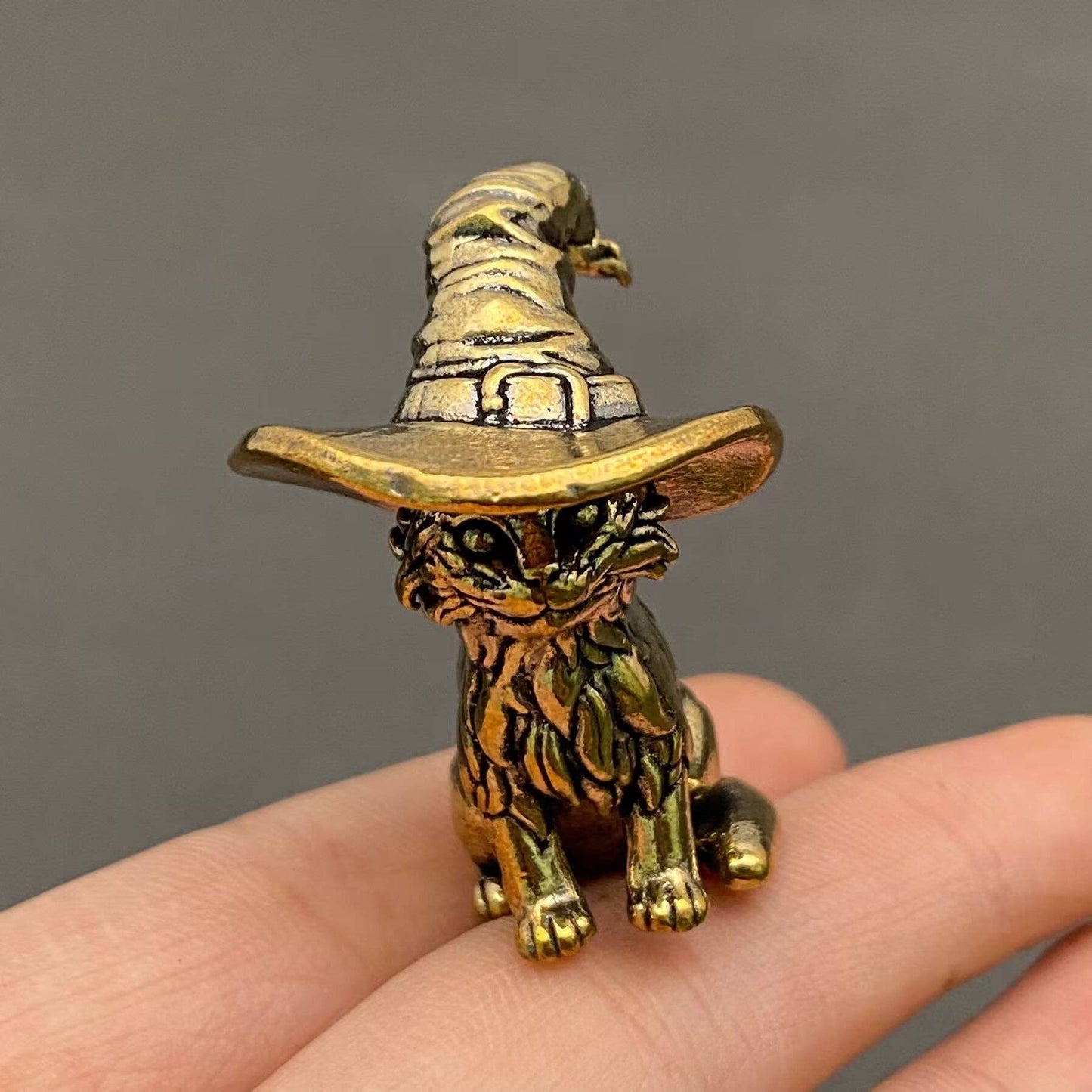 Brass Cat with Witch Hat