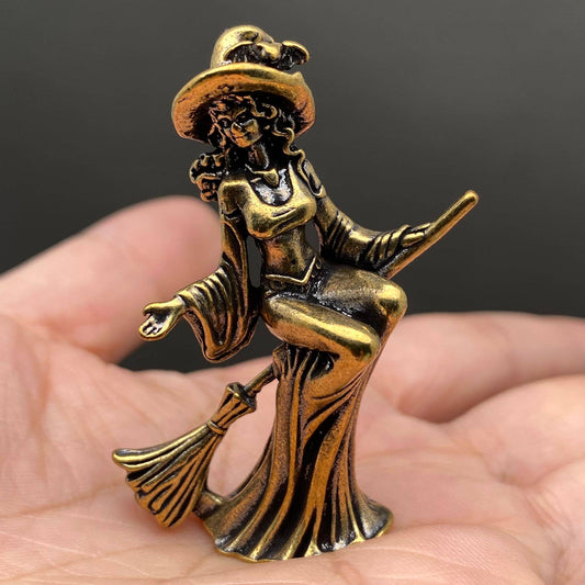 Brass Witch with Broom