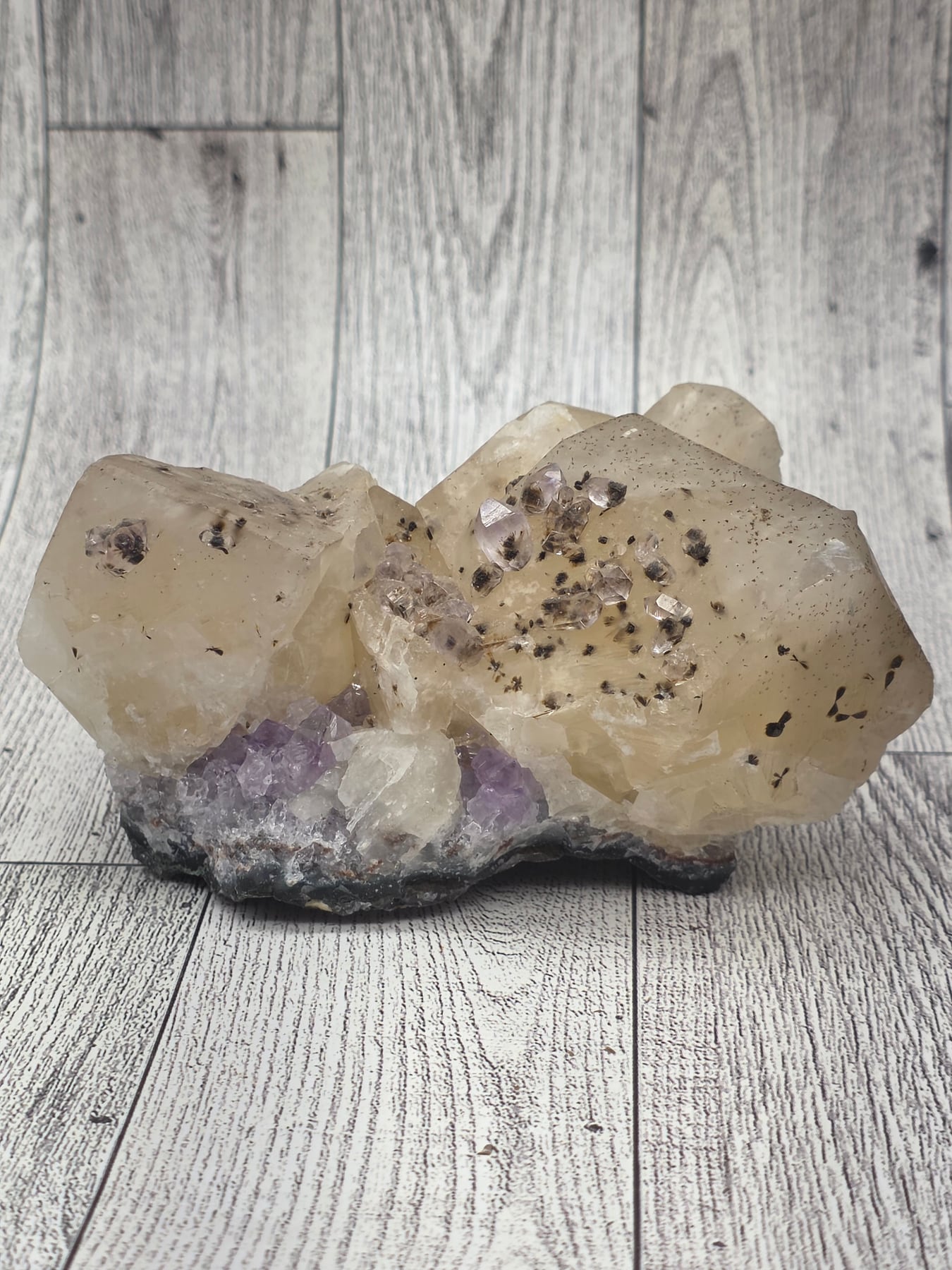 Calcite Cluster on Amethyst