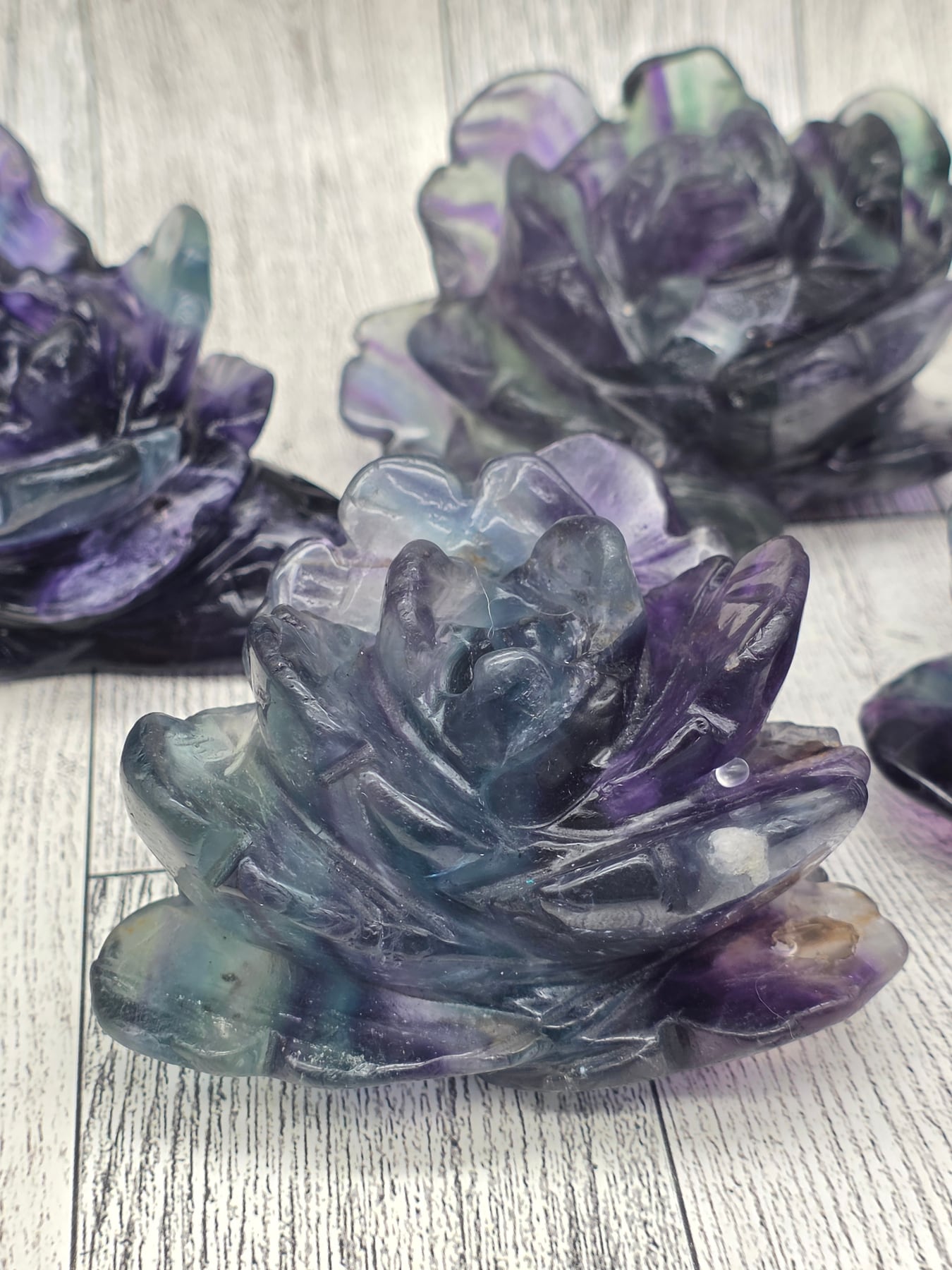 Rainbow Fluorite Flower Carving