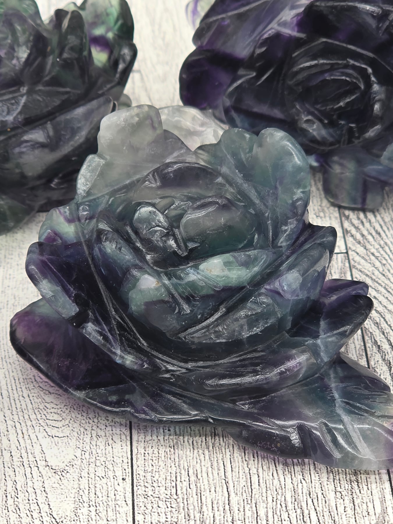 Rainbow Fluorite Flower Carving
