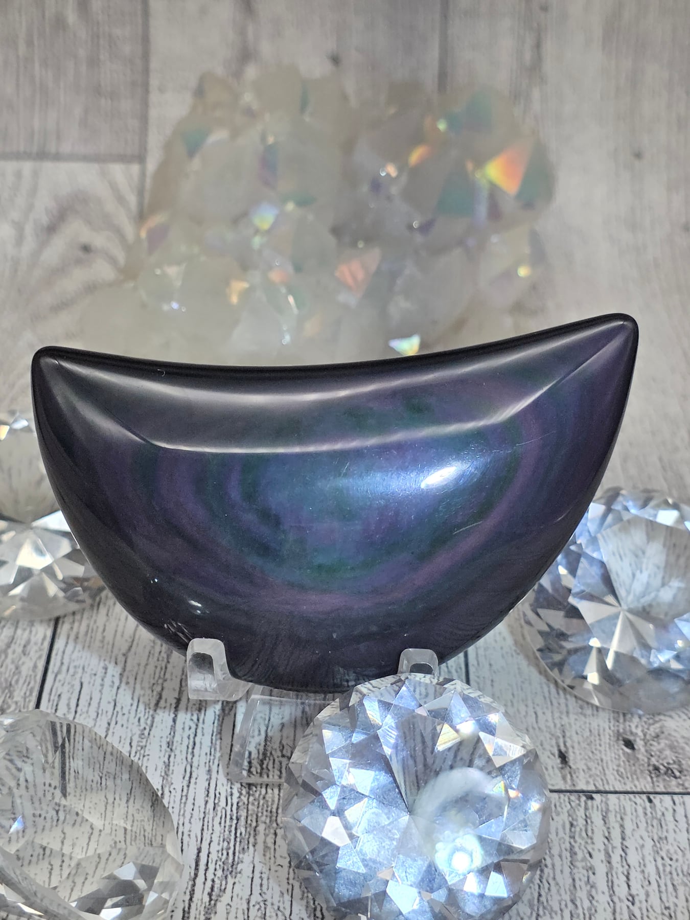 Rainbow Obsidian Moon Carving