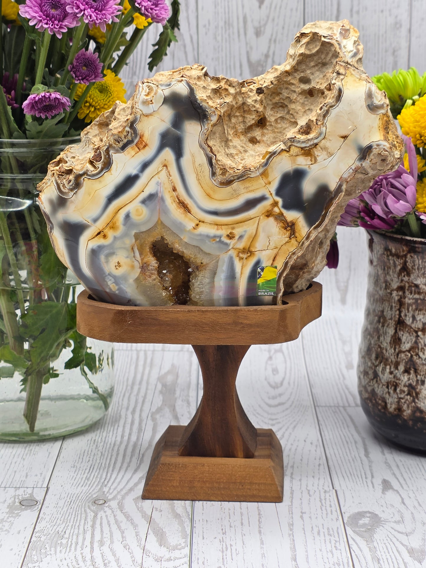 Agate Geode with Druzy on Handmade Wood Stand
