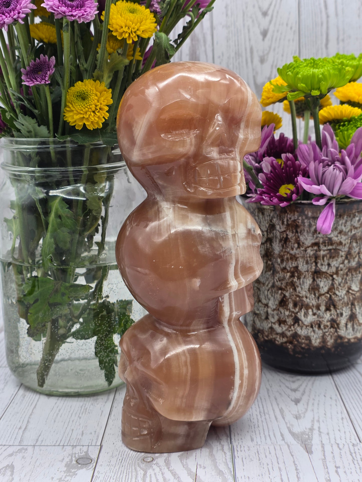Honey Calcite Triple Skull