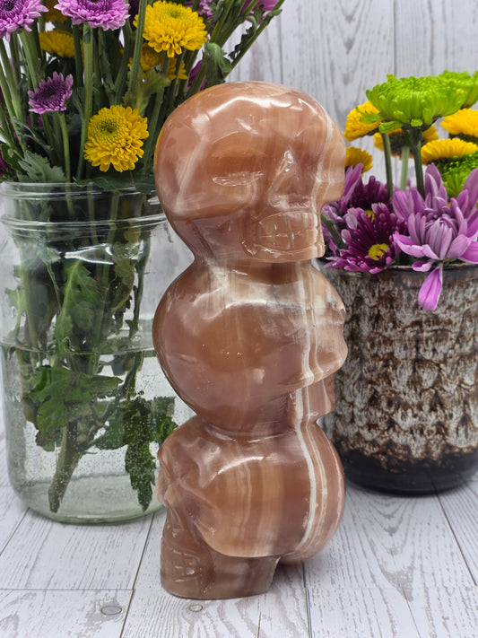 Honey Calcite Triple Skull