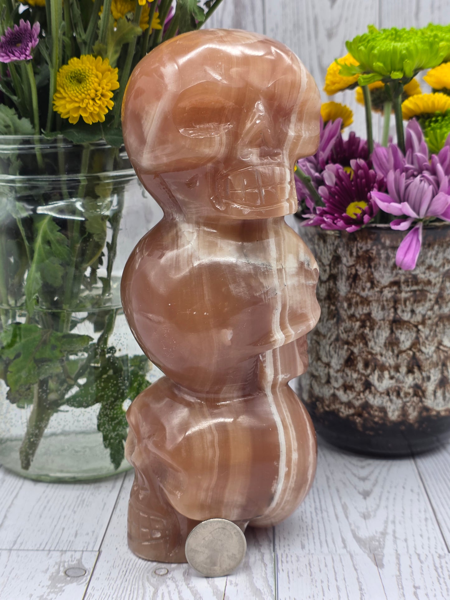 Honey Calcite Triple Skull