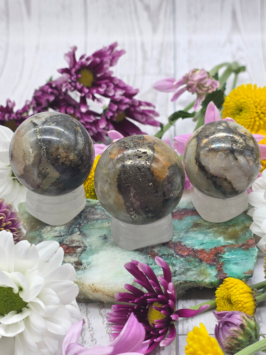 Golden Healer Quartz and Pyrite Sphere