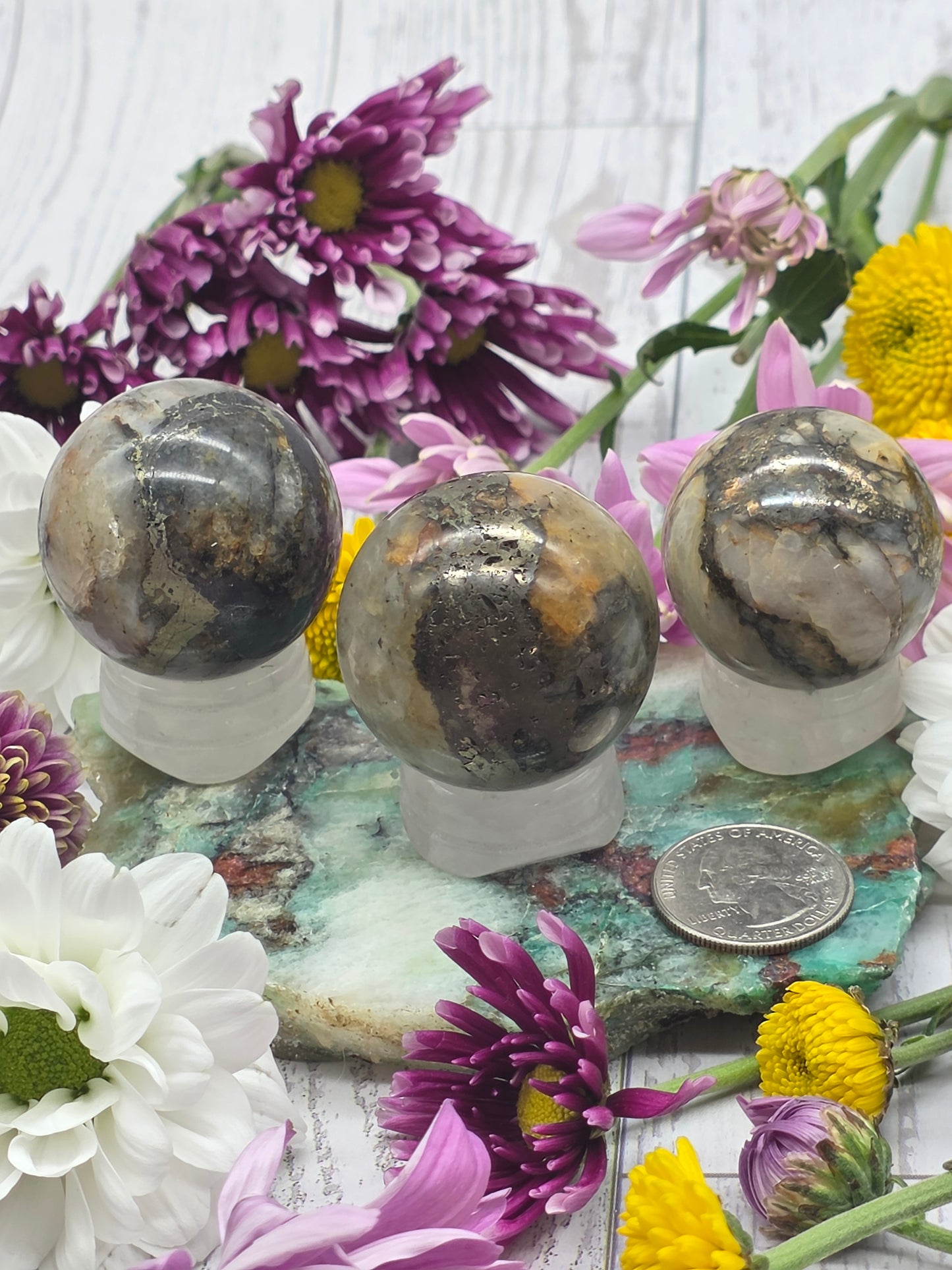 Golden Healer Quartz and Pyrite Sphere
