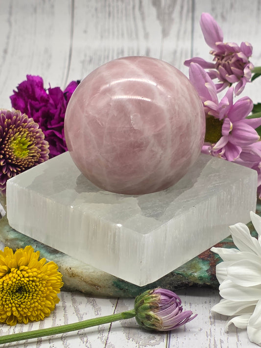 Large Selenite Square Sphere Stand