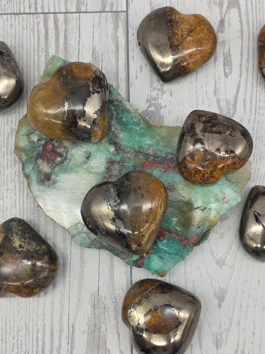 Golden Healer Quartz and Pyrite Heart