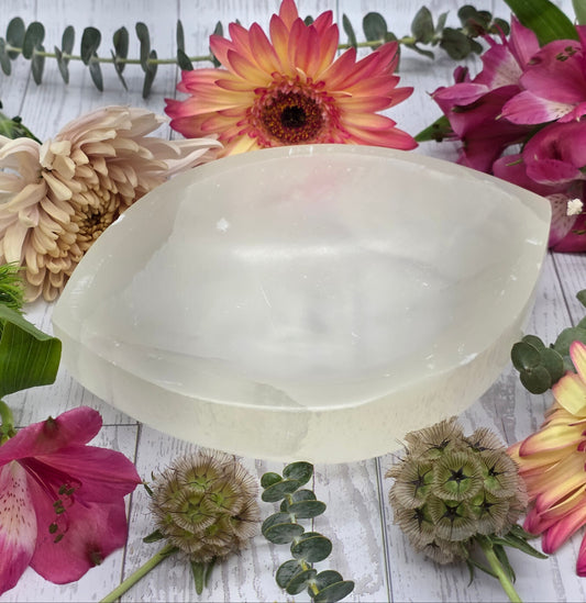 Large Selenite Eye Shaped Bowl