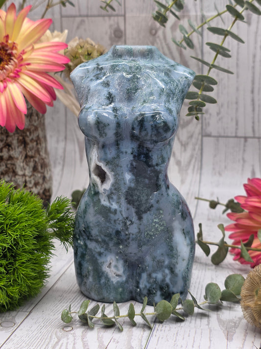 Moss Agate Goddess Figurine