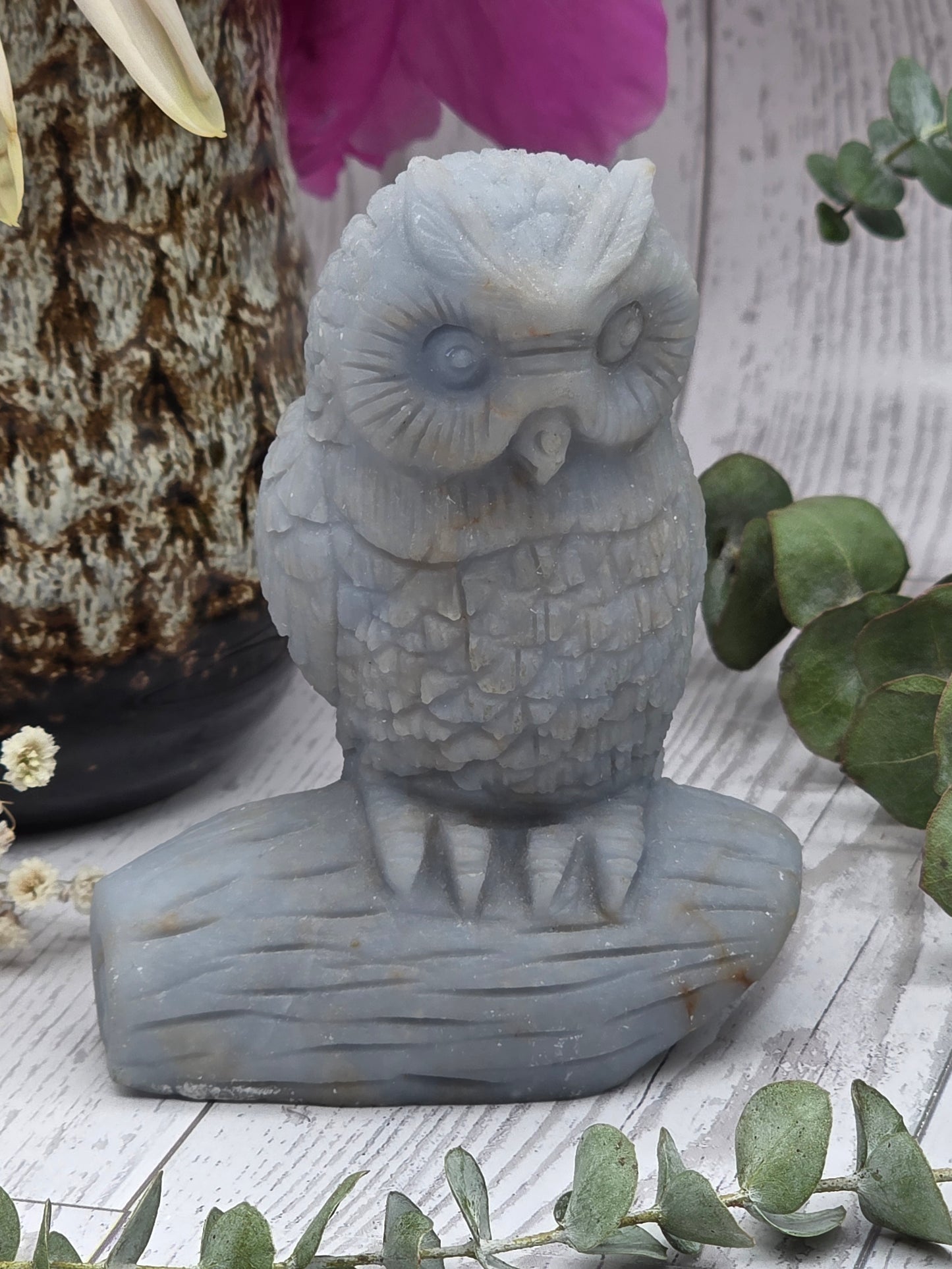 Angelite Owl Carving