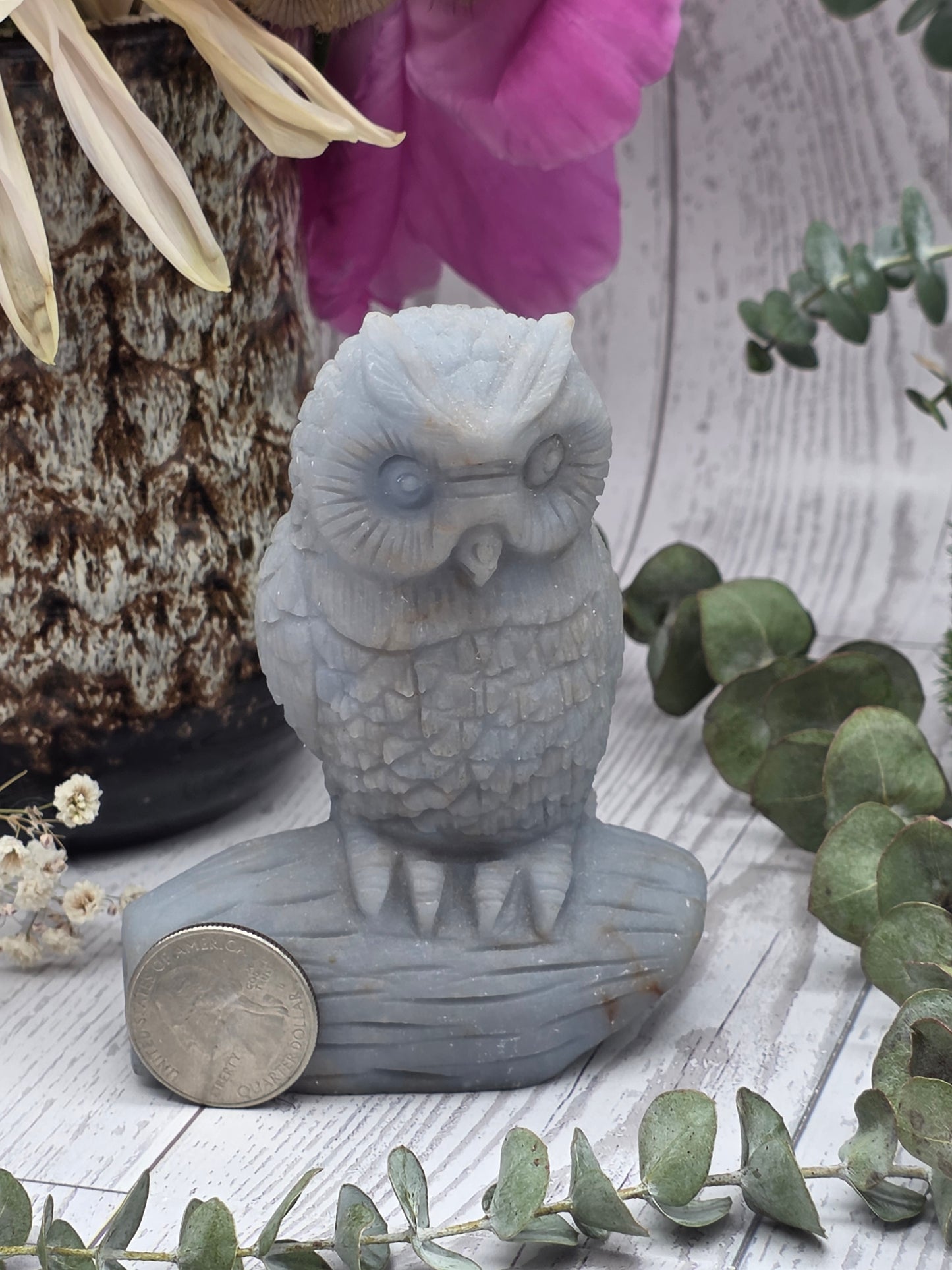 Angelite Owl Carving