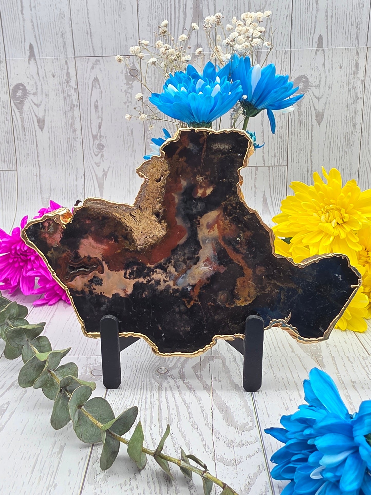 Gilded Agate Slab with Stand
