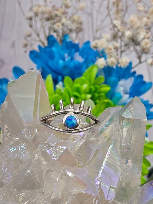 Blue Opal Evil Eye Ring