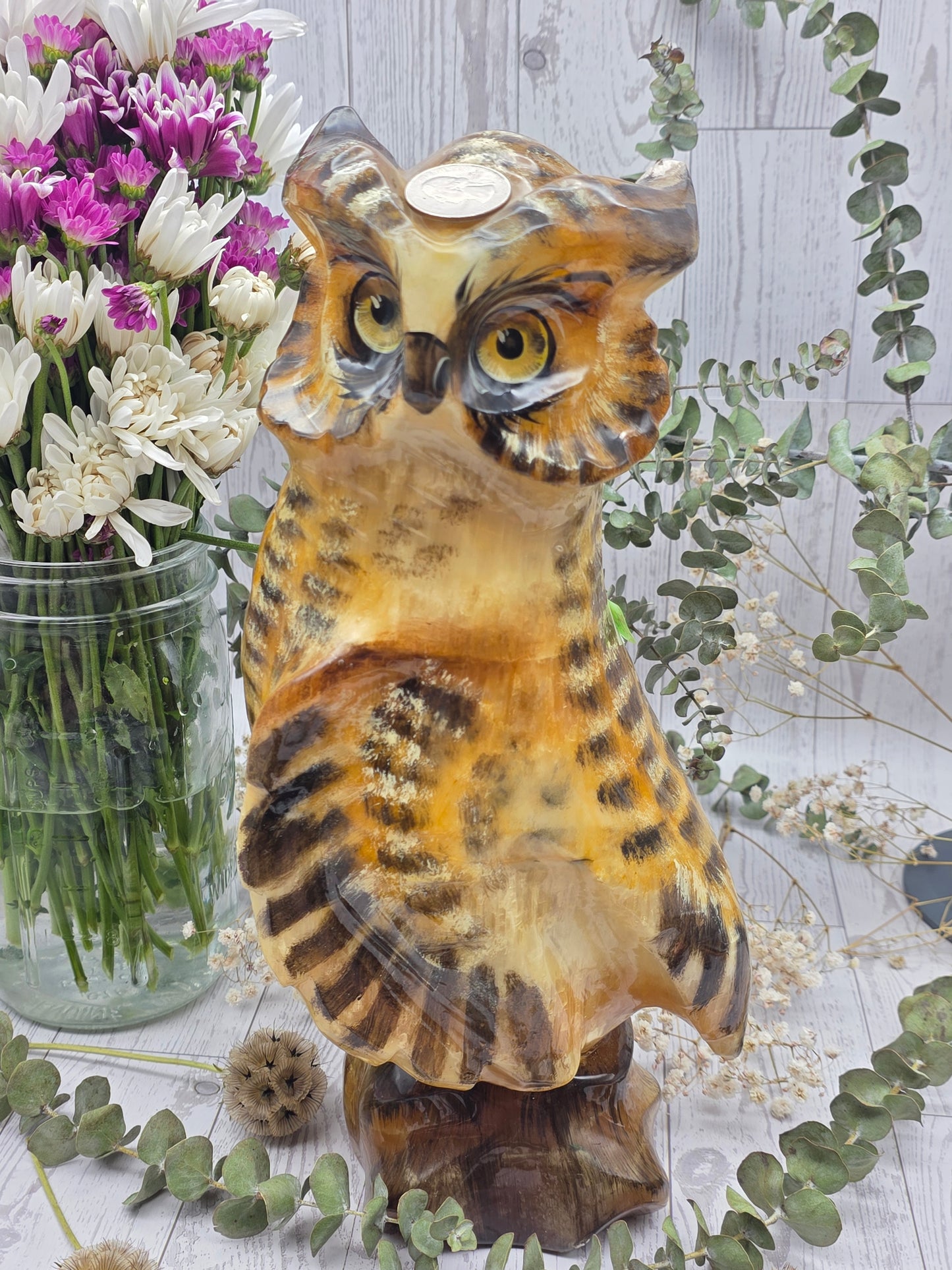 Hand Carved Selenite Owl Figurine