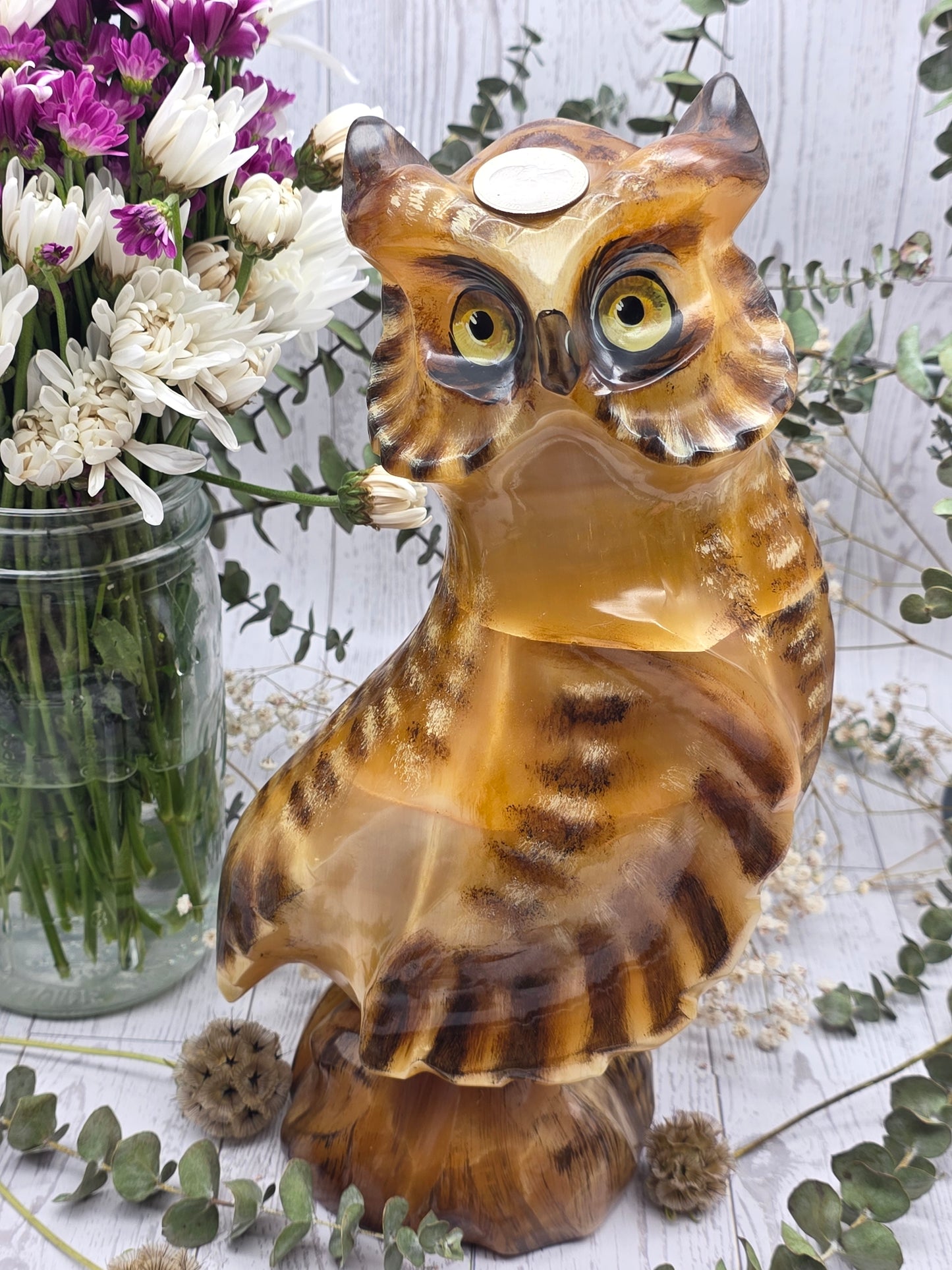 Hand Carved Selenite Owl Figurine