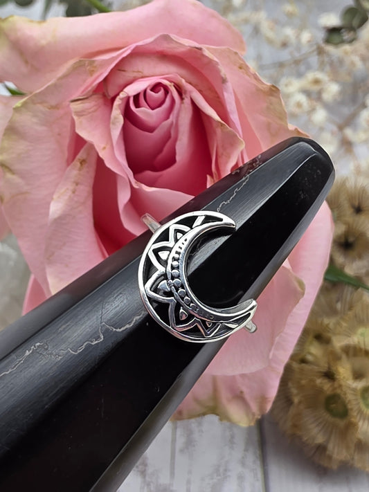 Silver Mandala Moon Ring