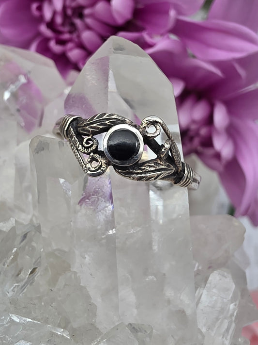 Obsidian Ring in Feather Setting