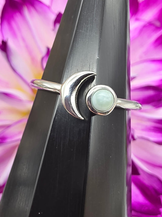 Silver Crescent Moon Opal Ring