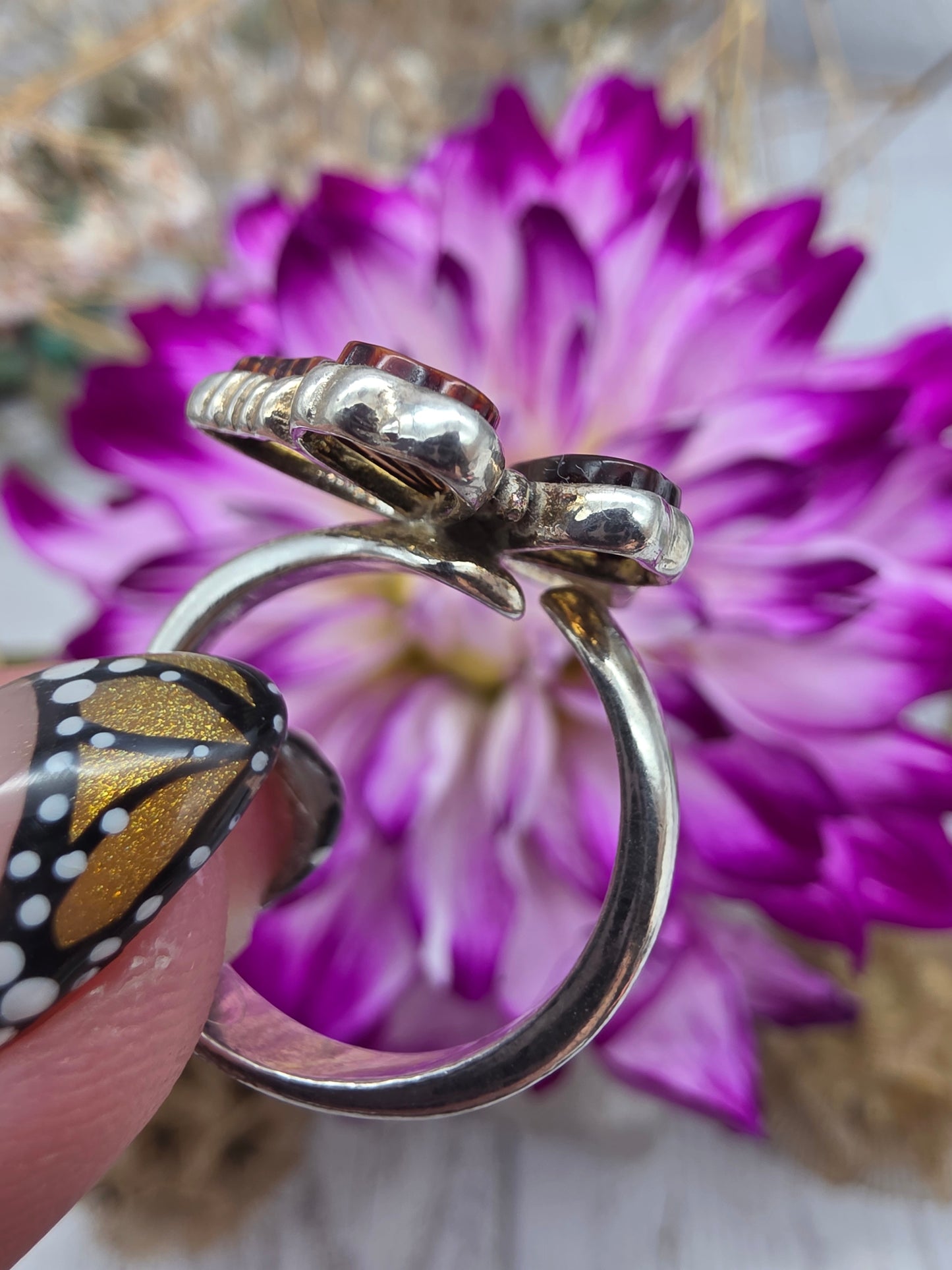 Hand Carved Amber Monarch Butterfly Ring