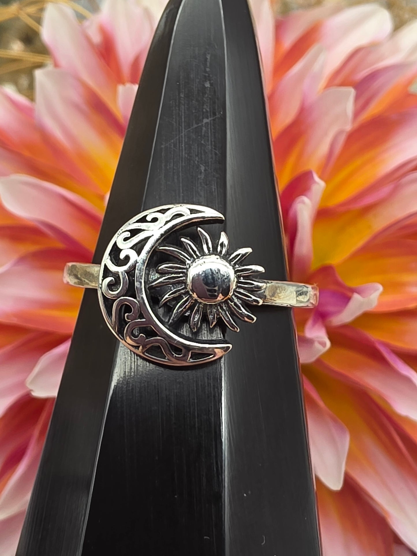 Silver Sun And Mandala Moon Ring
