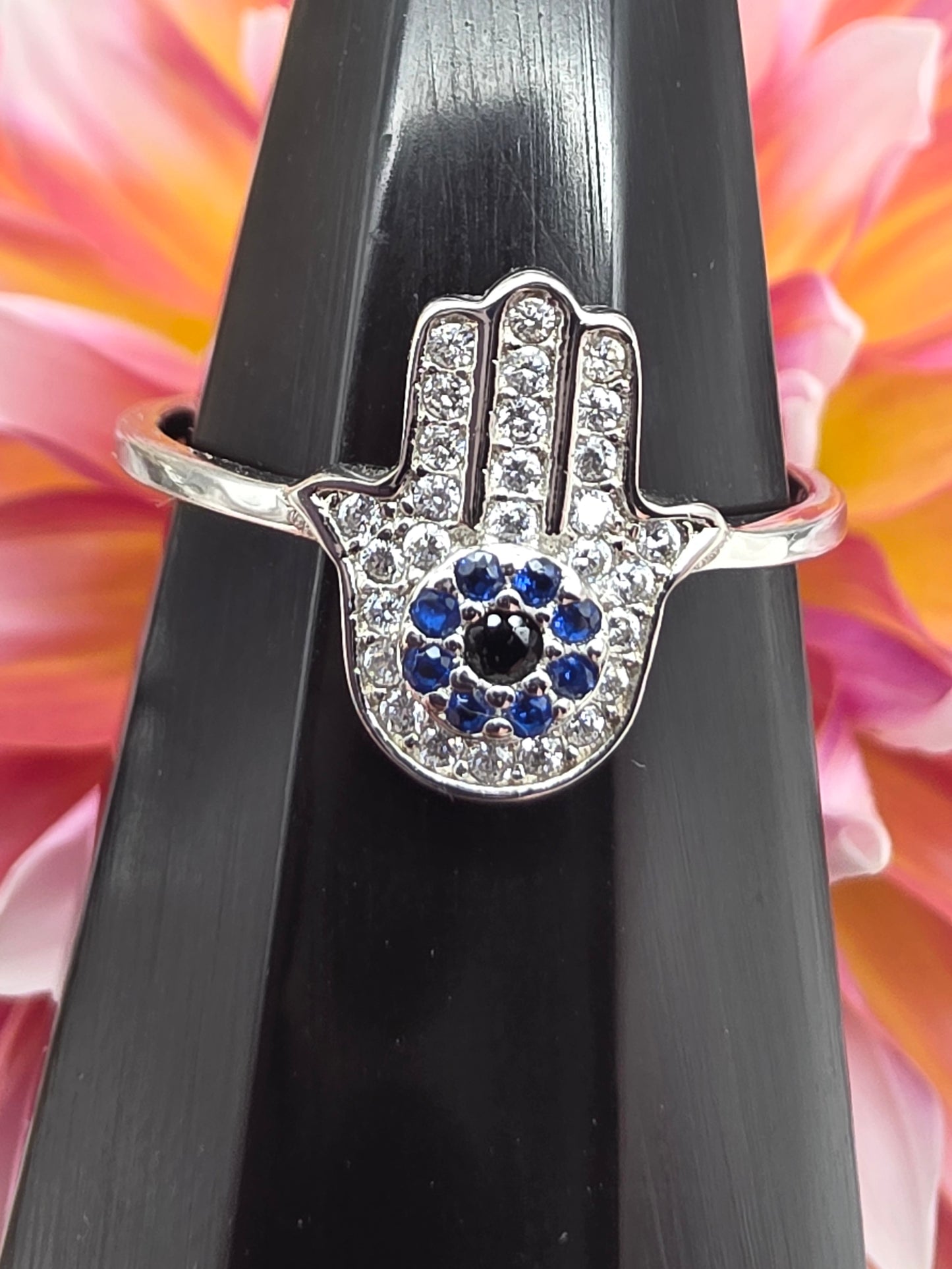 Hamsa Sapphire and Cubic Zirconia Ring