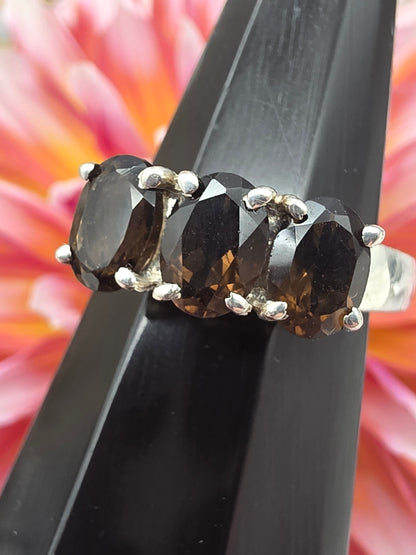 Faceted Triple Smoky Quartz Ring