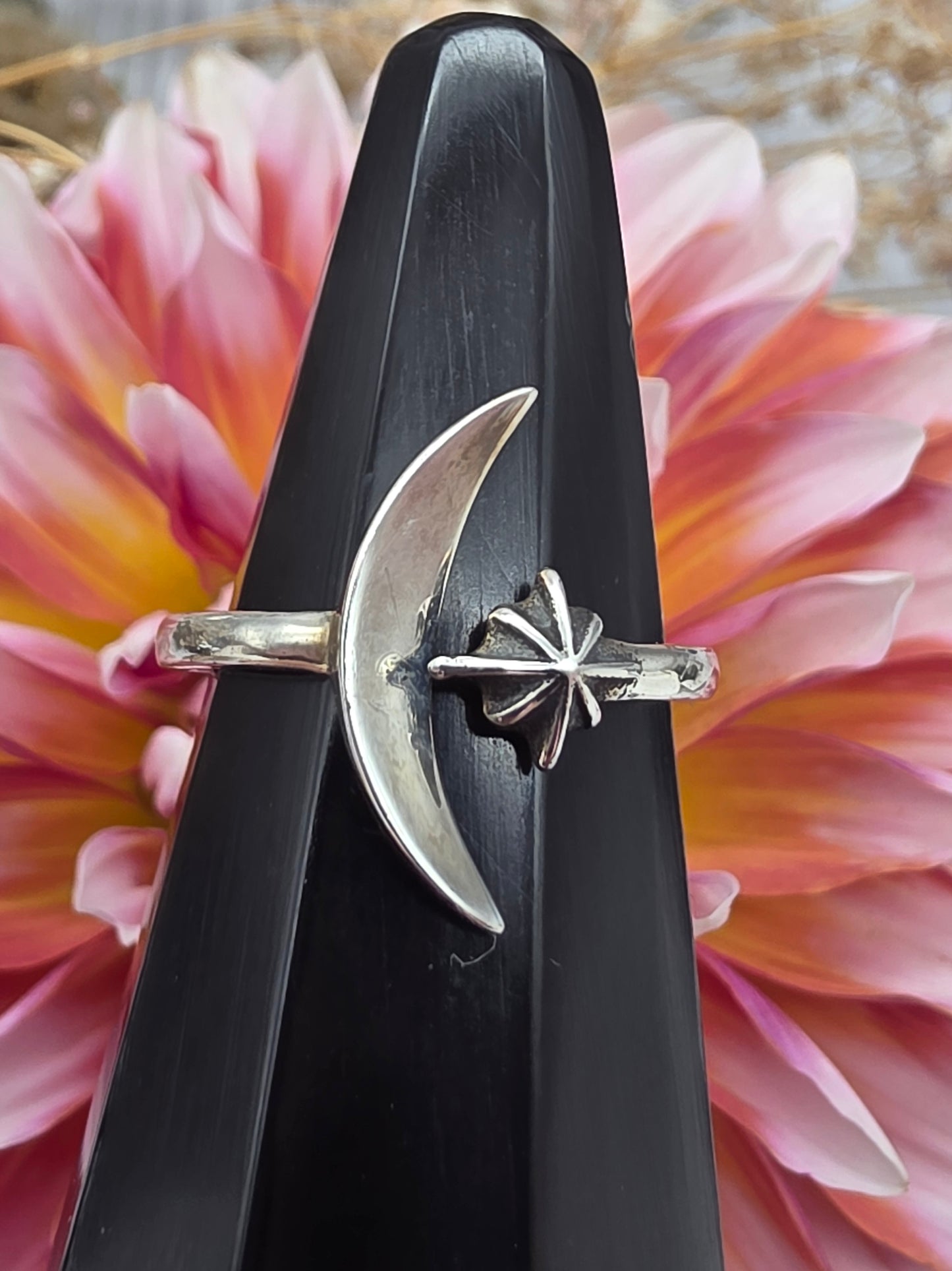 Silver Moon And Star Ring
