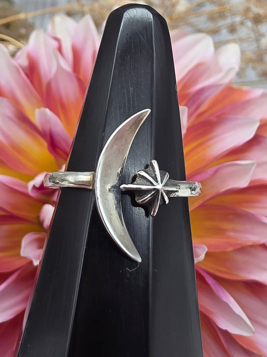 Silver Moon And Star Ring