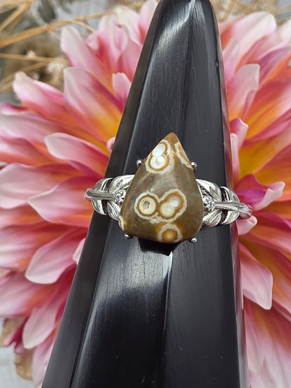 Adjustable Brown Ocean Jasper Ring