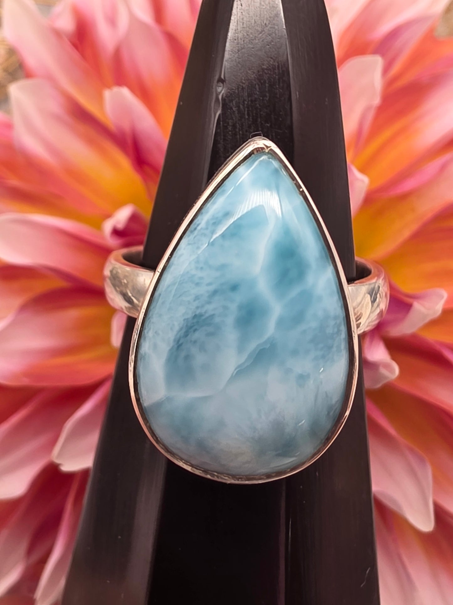 Adjustable Tear Drop Larimar Ring