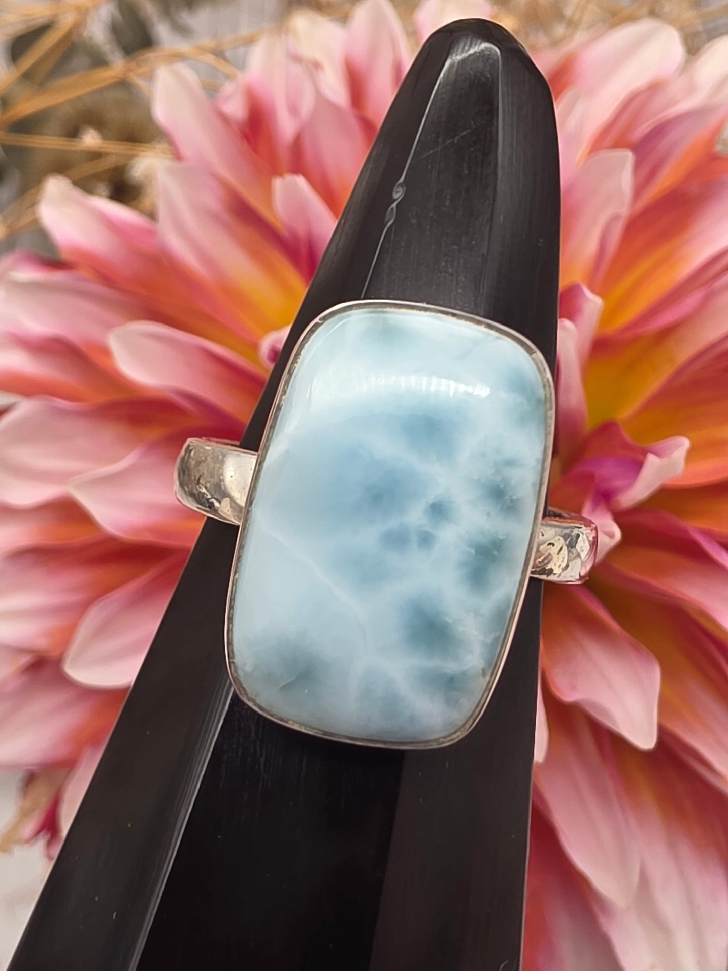 Adjustable Rectangle Larimar Ring