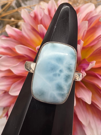 Adjustable Rectangle Larimar Ring