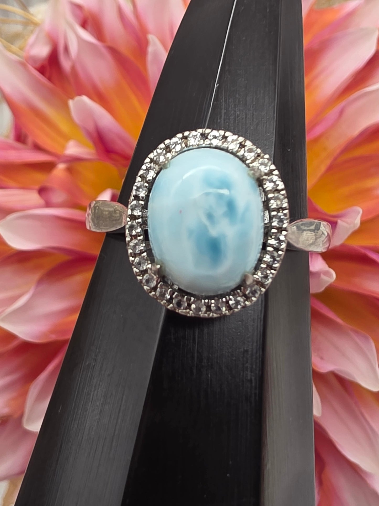 Oval Larimar Cubic Zirconia Ring