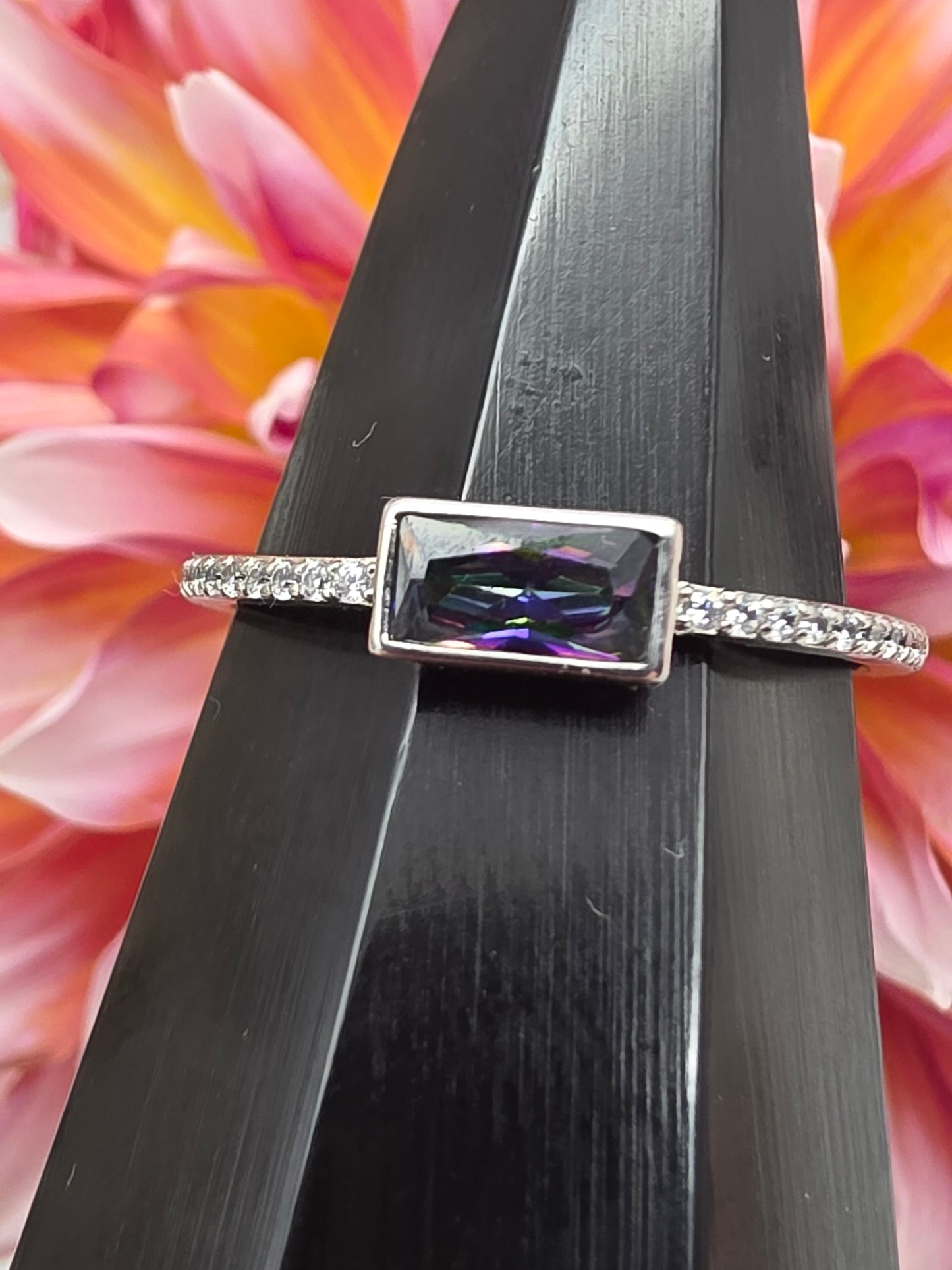 Mystic Topaz Ring Set with Cubic Zirconia