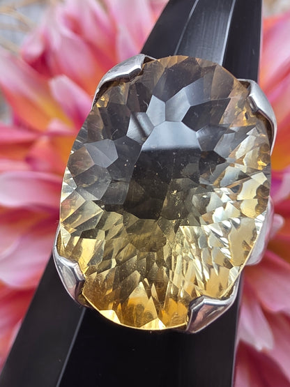 Concave Faceted Citrine Ring