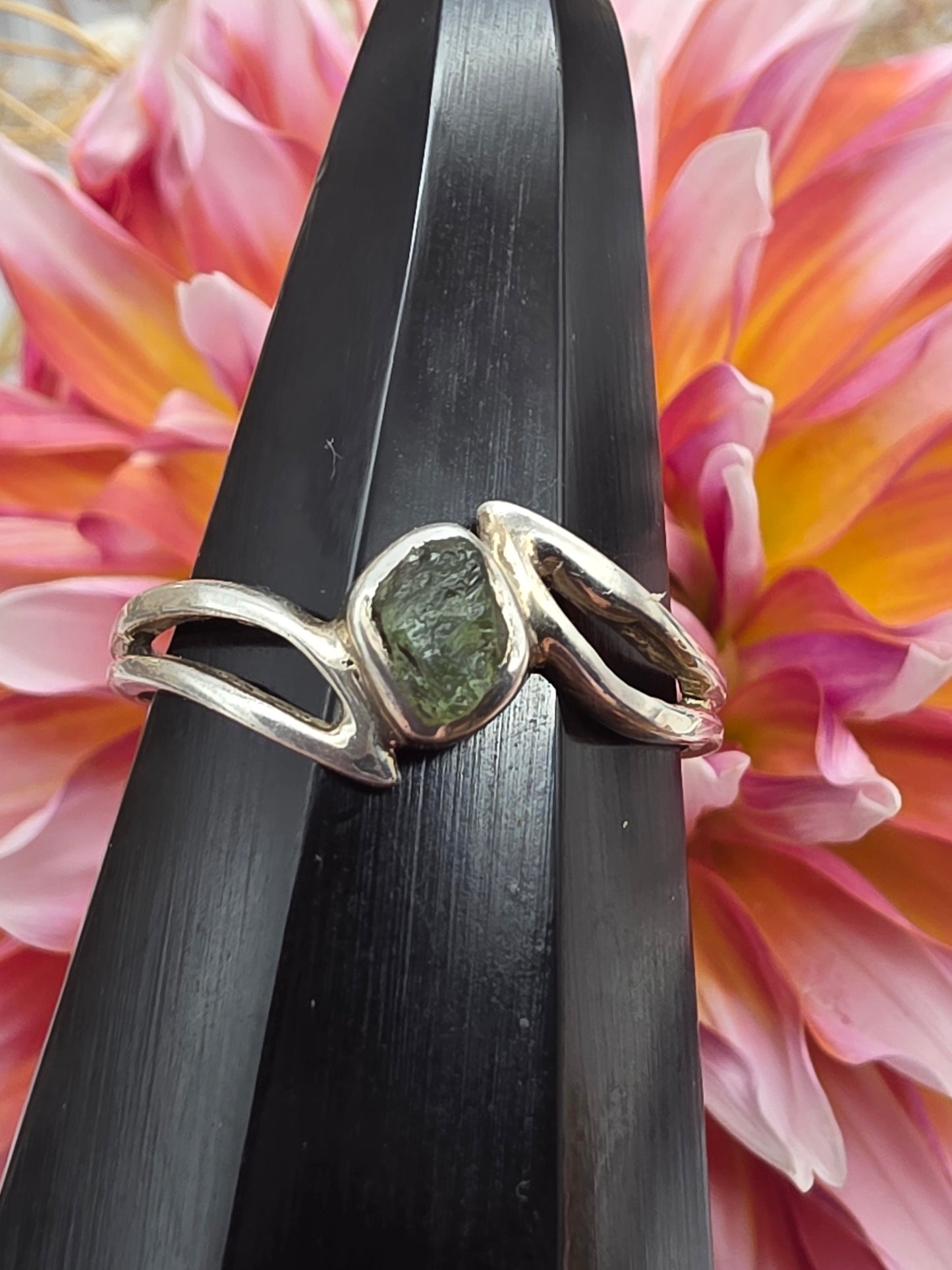 Raw Moldavite Sterling Silver Ring