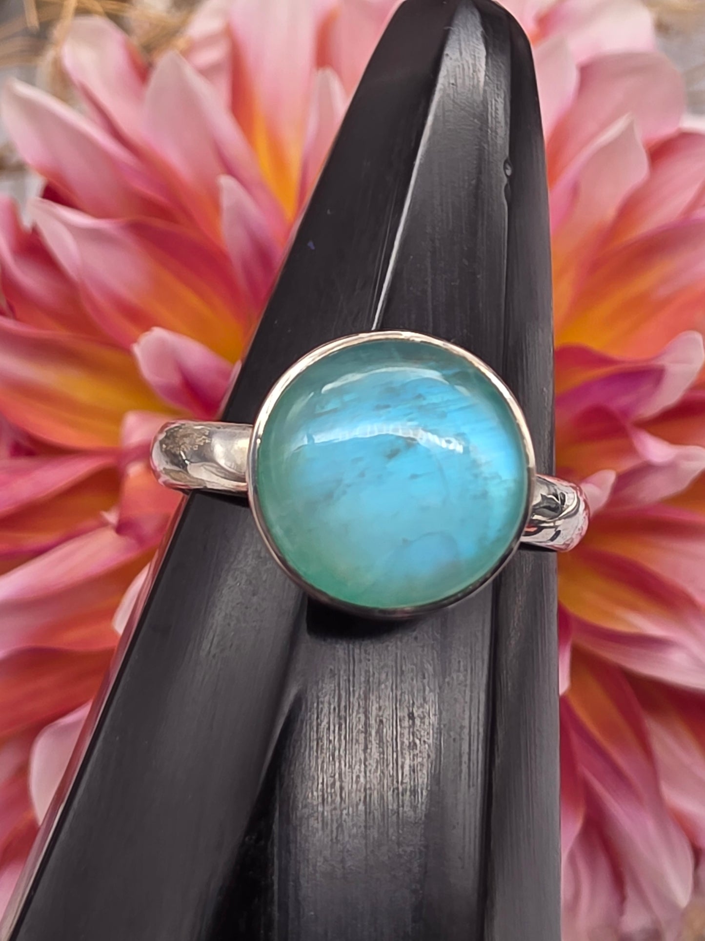 Round Green Moonstone Ring
