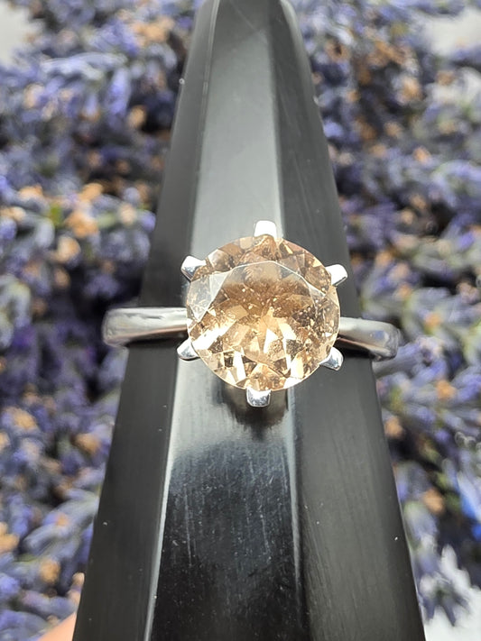 Faceted Round Solitaire Morganite Ring