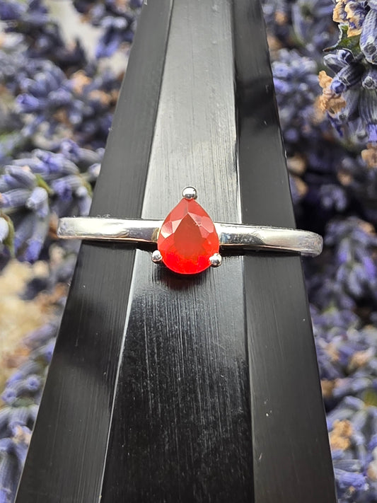 Dainty Faceted Mexican Fire Opal Ring