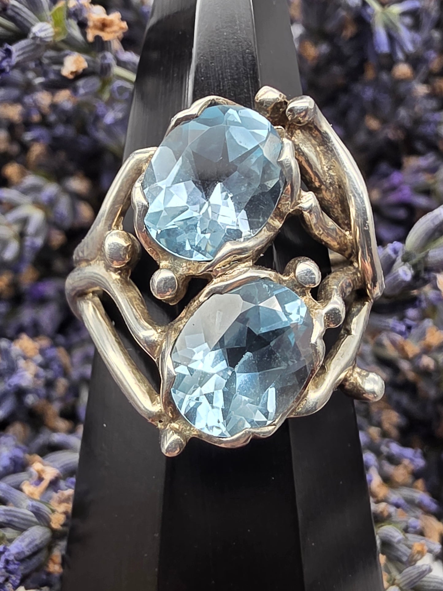 Double Blue Topaz Ring