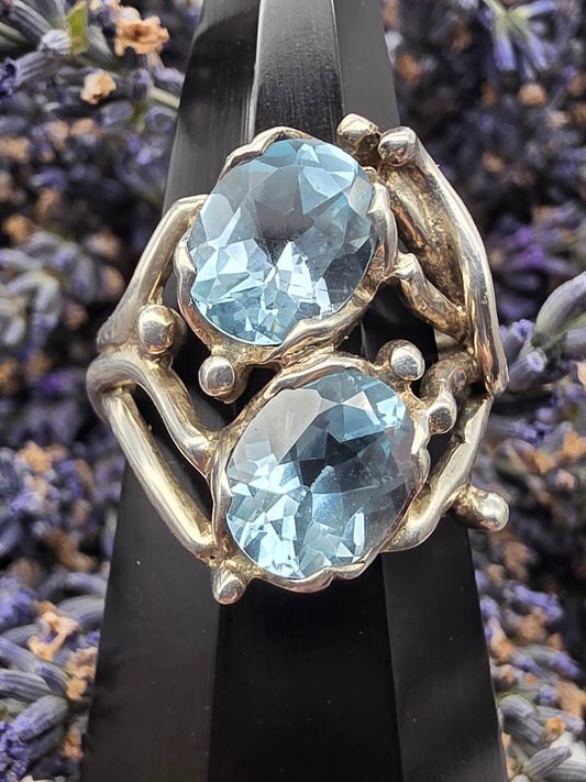 Double Blue Topaz Ring