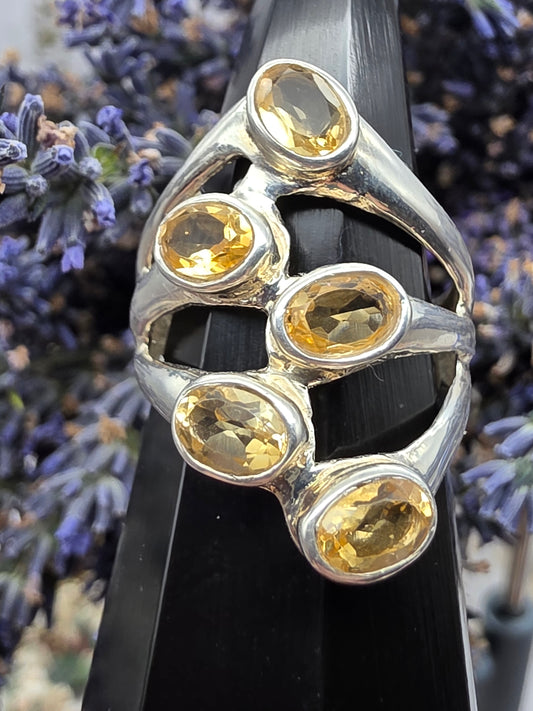 Faceted 5 Stone Citrine Ring