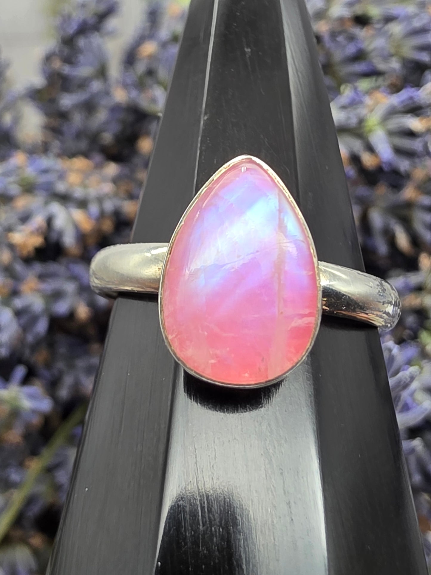 Pink Moonstone Teardrop Ring