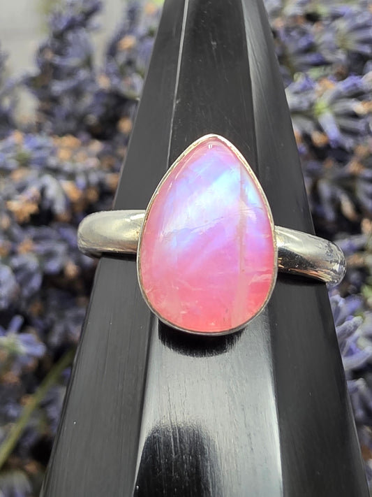Pink Moonstone Teardrop Ring