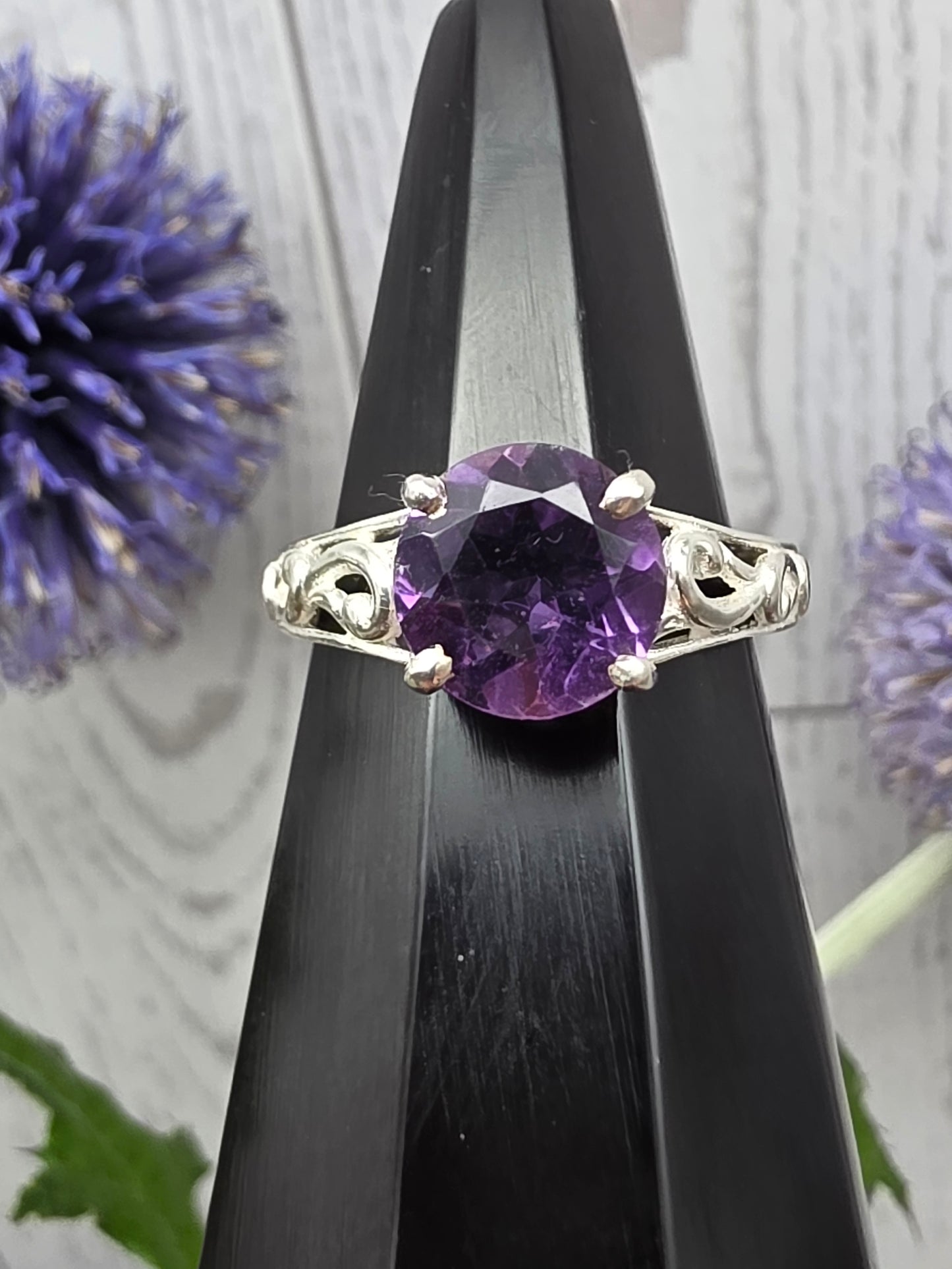 Faceted Round Amethyst Ring