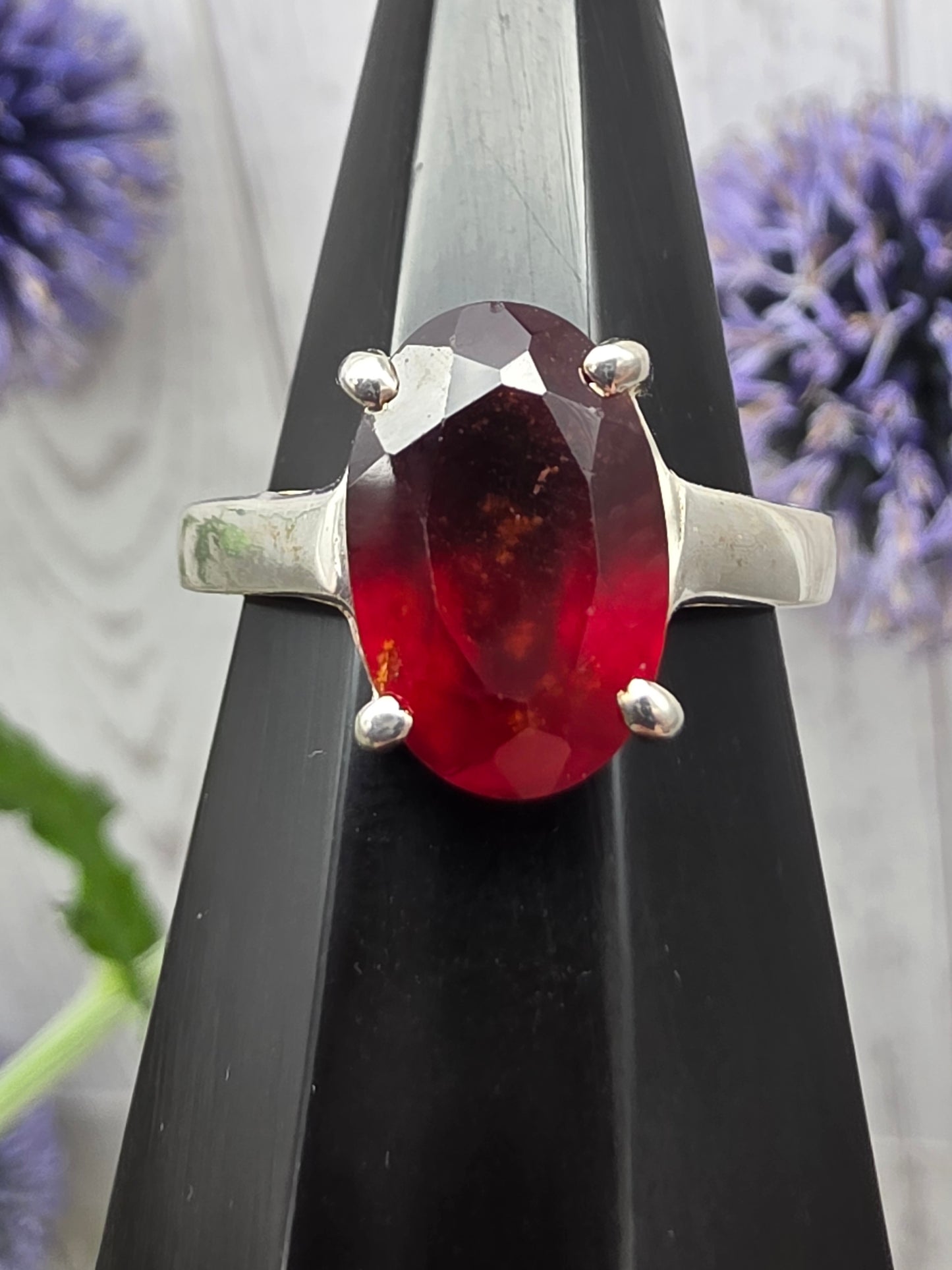 Faceted Oval Garnet Ring