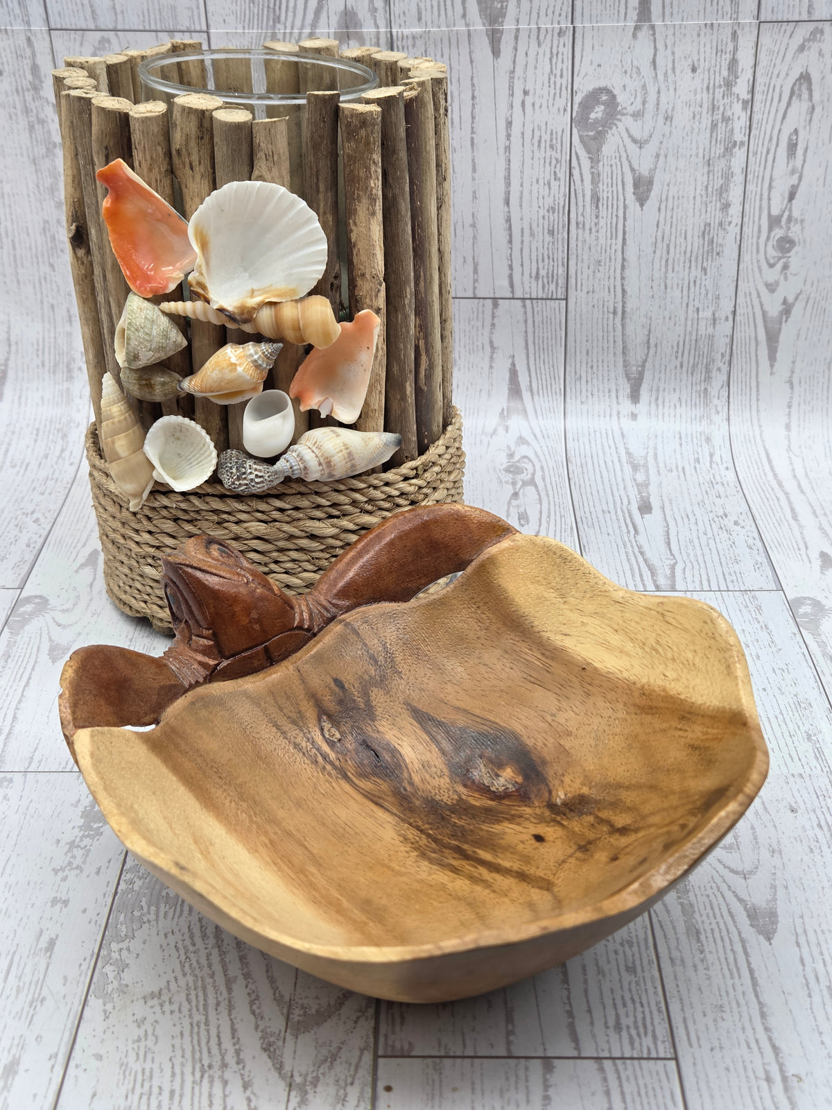 Hand carved wooden turtle bowl